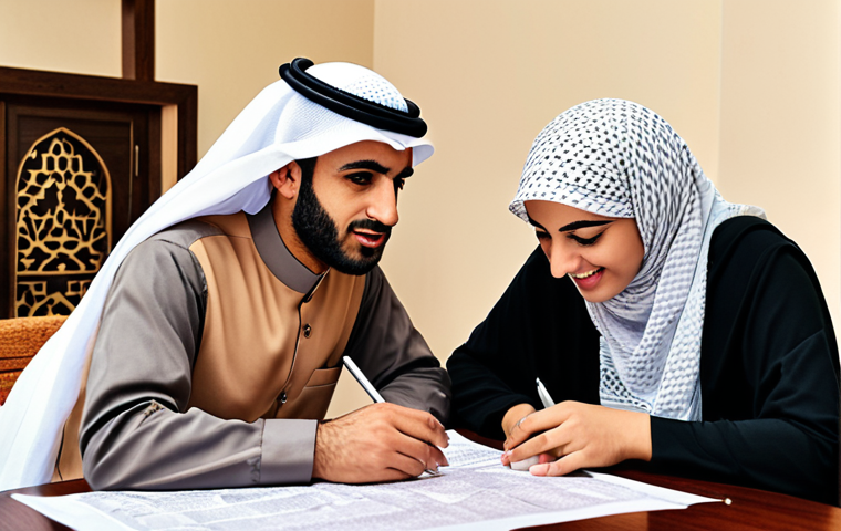 **
Prompt: "A modern Arab family sitting around a table, reviewing real estate tax documents together. The scene is warm and inviting, showcasing financial literacy and family planning. Use traditional Arabic design elements subtly in the background. The documents feature Arabic script and local currency symbols (e.g., SAR or AED)."
**