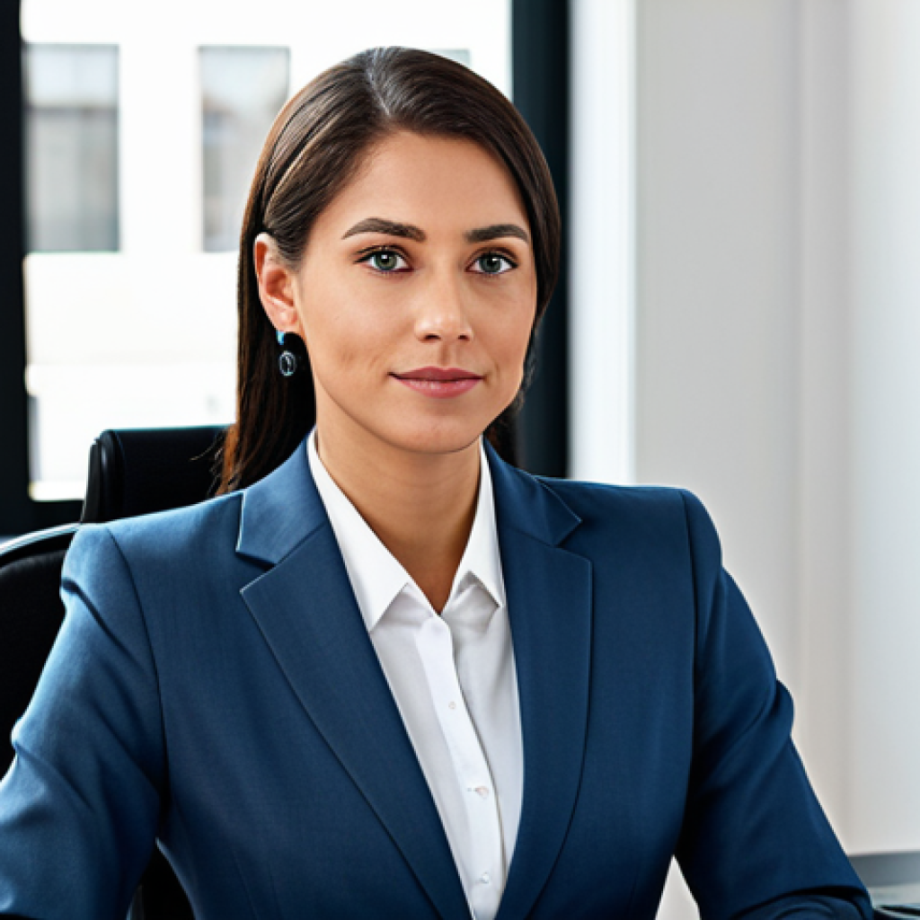 **
"A professional businesswoman in a modest business suit, sitting at a desk in a modern office setting. Fully clothed, appropriate attire, safe for work. Perfect anatomy, natural proportions, professional photography, high quality."
**