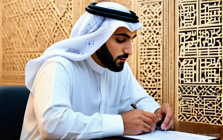 부동산 세금 상담 시 유의사항 - **Prompt:** A diligent Arab man in his late 30s, wearing a smart thobe and ghutra, is meticulously o...