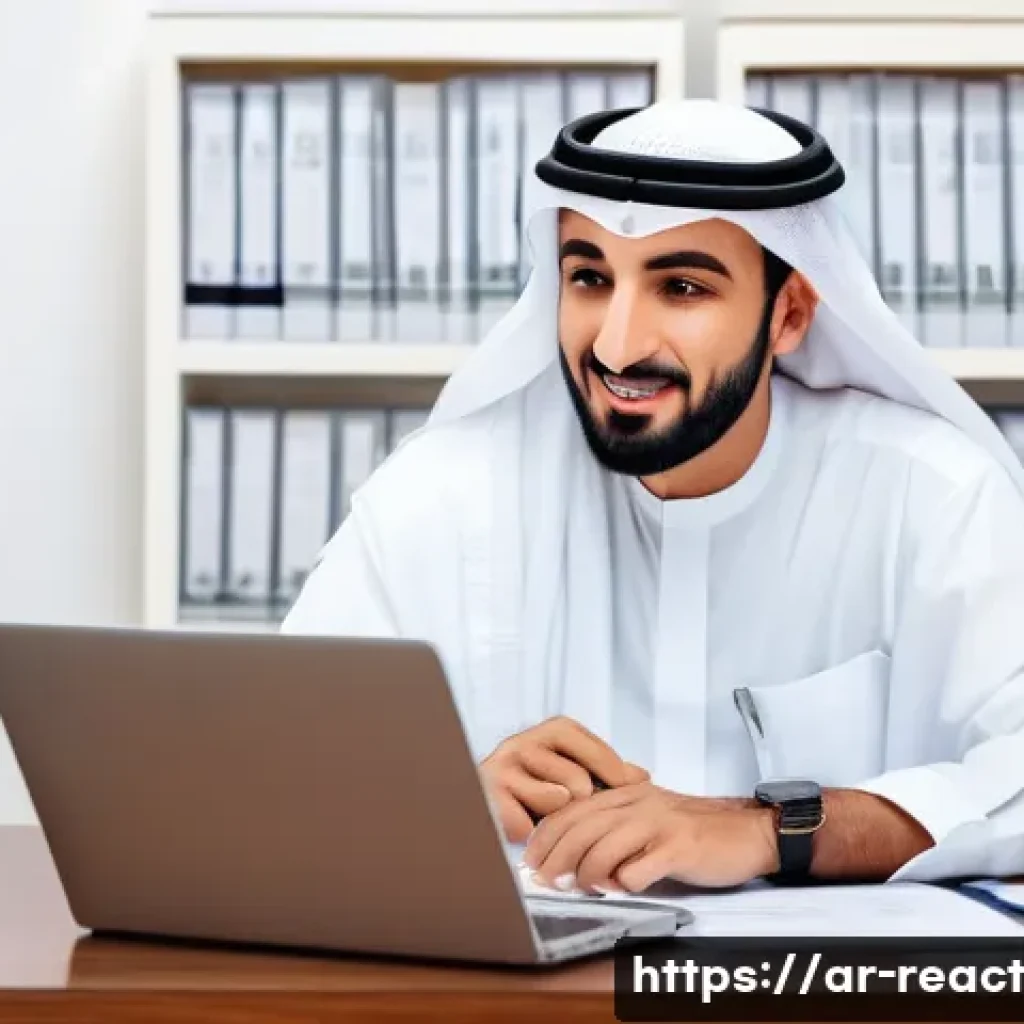 부동산 세금 신고에 필요한 서류 - A professional Arab man in traditional Gulf attire (white thobe and ghutra) sitting at a modern desk...