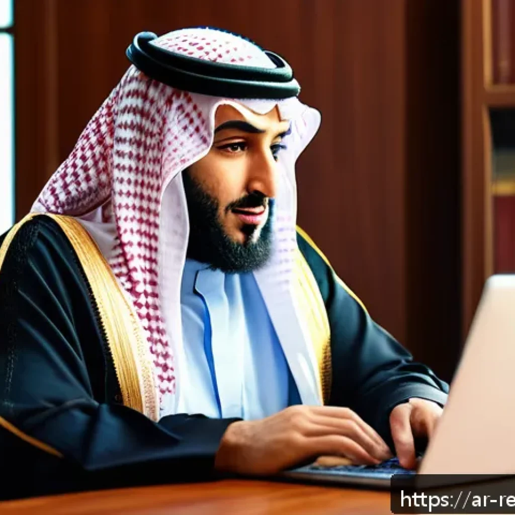 부동산 세금 절세를 위한 재무 계획 - A detailed digital illustration of a Middle Eastern businessman managing his tax payments on a moder...