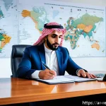 Home 20 부동산 세금 계획의 분석 및 평가 - A modern Middle Eastern real estate investor in traditional attire studying detailed property tax do...