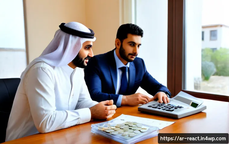 부동산 자산 관리와 세금 계획 - Photorealistic Middle Eastern financial advisor meeting with an Arab couple in a bright modern offic...